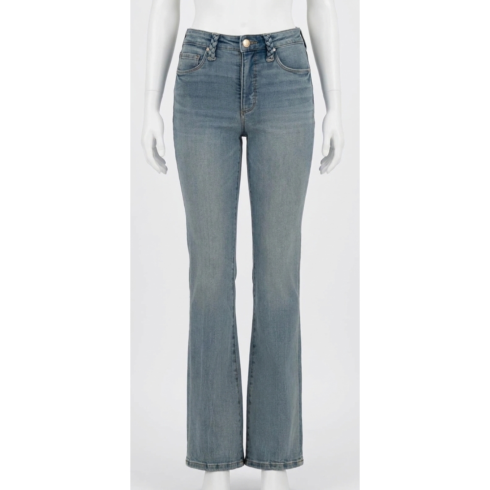 NEW KUT FROM THE KLOTH ana high rise braided belt loop flare jeans in confidence